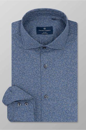 Oxford Company ανδρικό πουκάμισο με all-over print Slim Fit - M141-RU21.01 Μπλε Ανοιχτό L